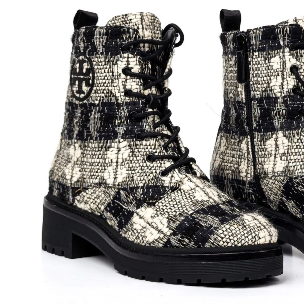 Tory Burch Black and Cream  Combat Boots